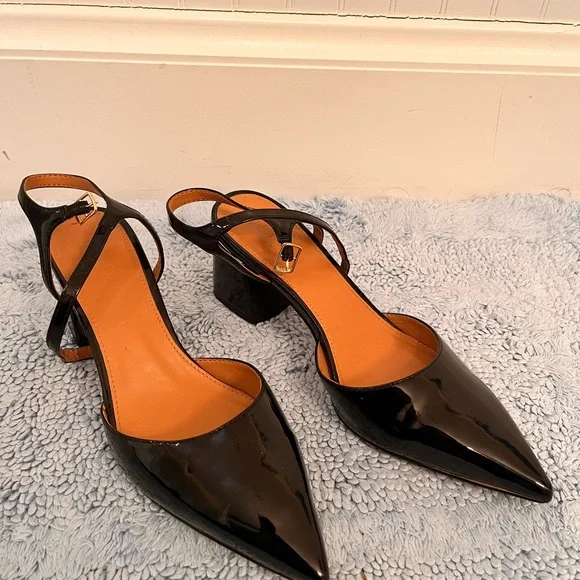 Black Patent Leather Block Heel Women's Shoes - Picture 2 of 5